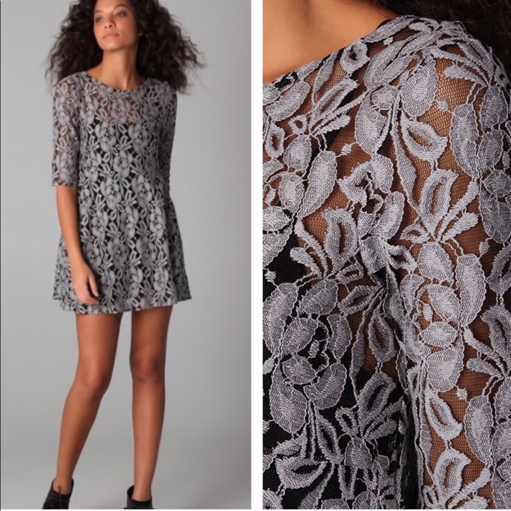 Free People Black and Gray Lace Dress